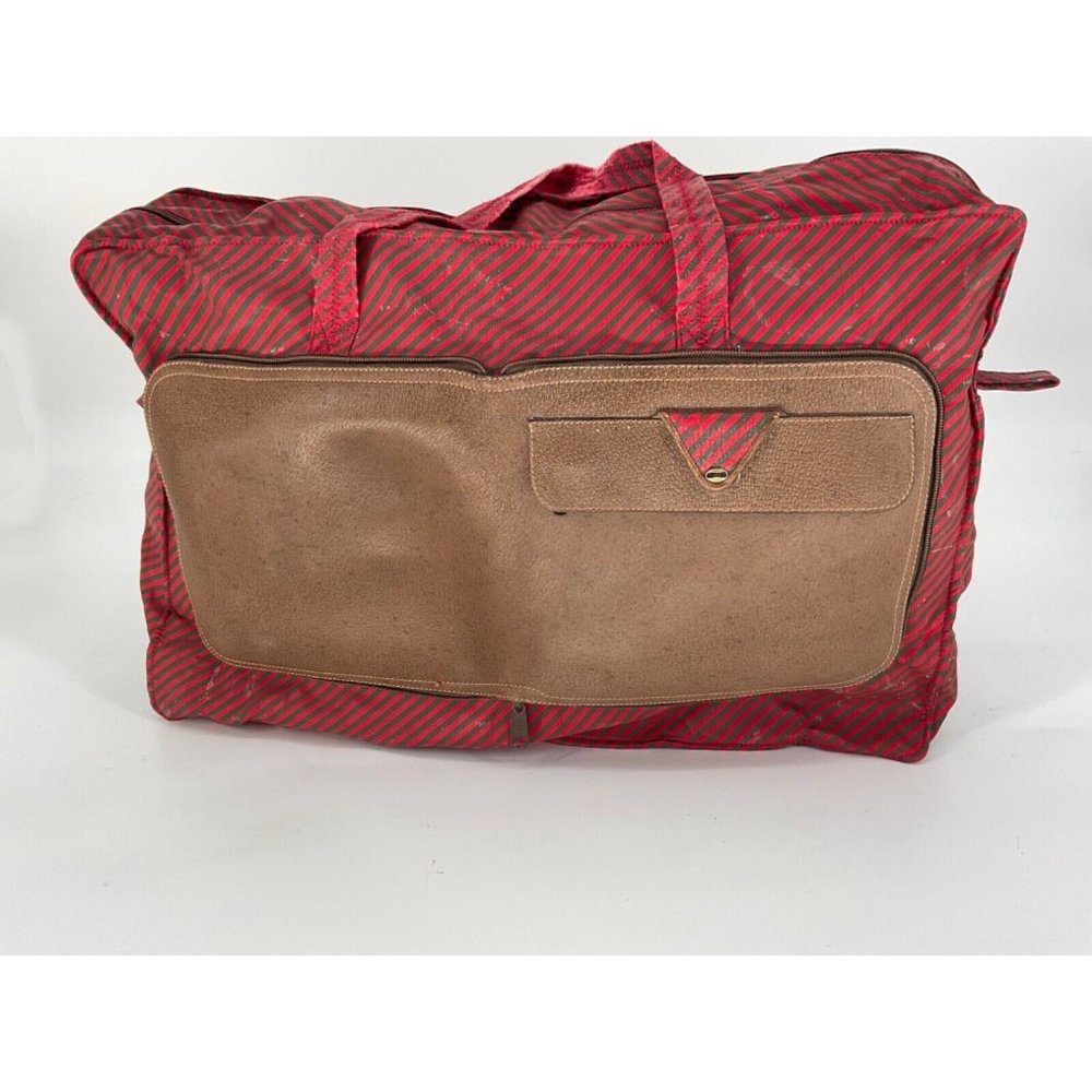 VTG Gucci Limited Edition Leather and Green & Red Striped Vinyl Foldable Tote